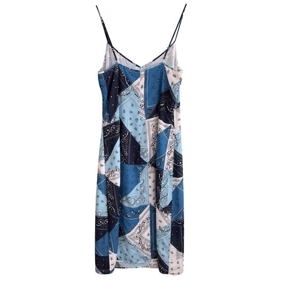 STAUD Dolores Bandana Print Slip Dress Patchwork Blue Capri Midi NWT Medium - Picture 5 of 7